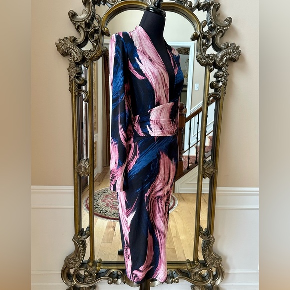Artistic Side Mauve/Navy Abstract Long Sleeve Midi Dress (New without Tag) - Picture 10 of 12